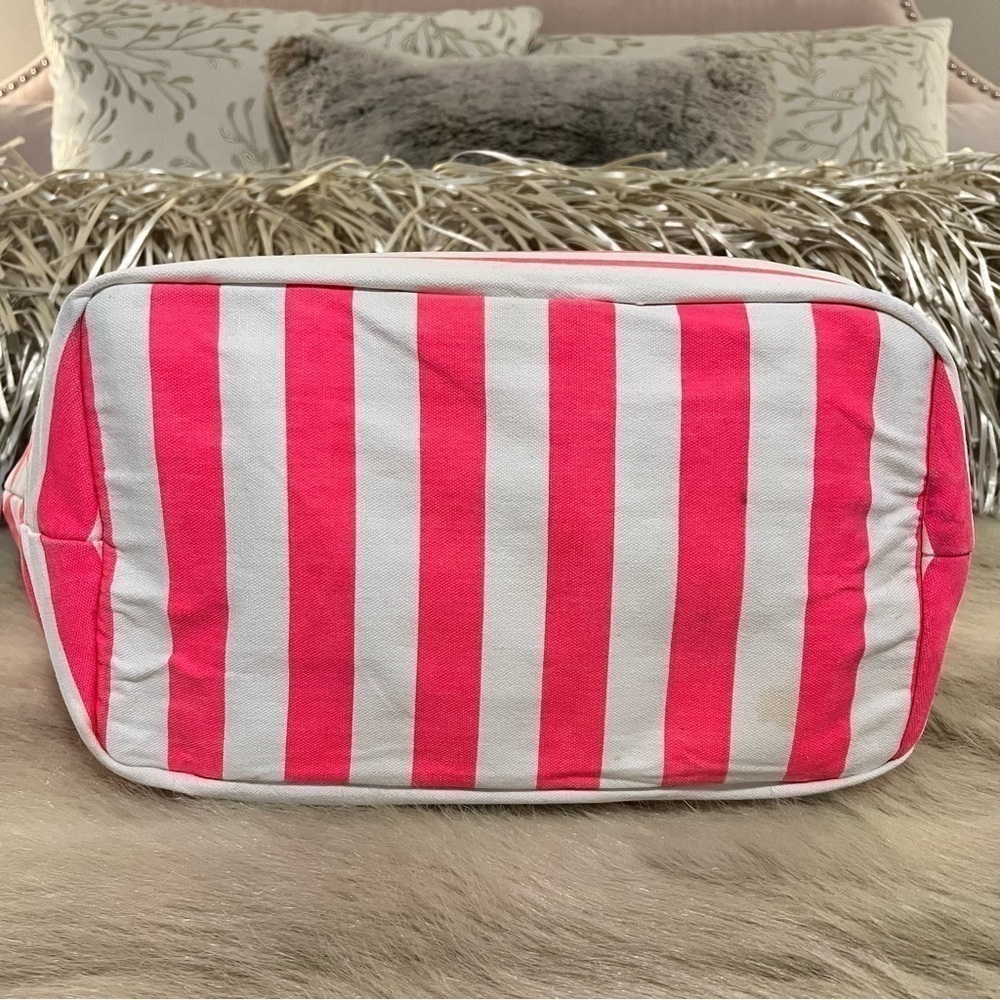 VICTORIA’S SECRET Beach Bag LARGE 2 Rope Handles Canvas Tote Black Pink Striped - Picture 7 of 10